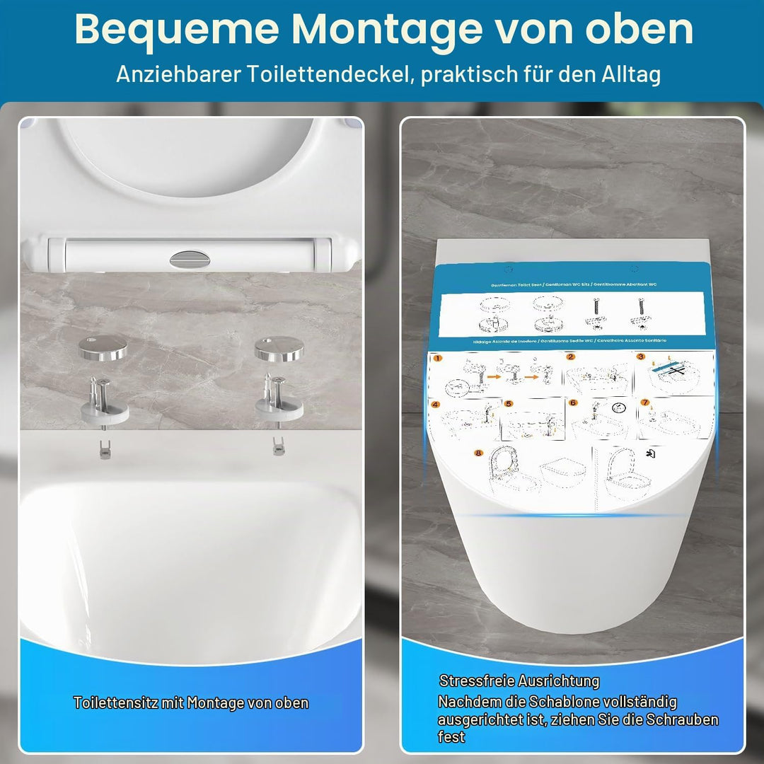 Toilettendeckel mit Absenkautomatik D-Form, Slim WC Sitz Weiss, Klodeckel Duroplast, Klobrille einfa