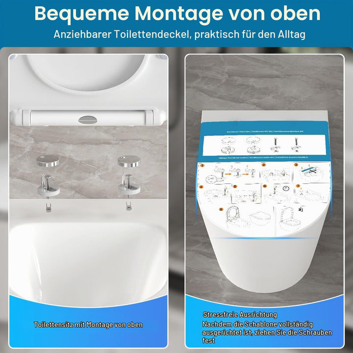 Toilettendeckel mit Absenkautomatik D-Form, Slim WC Sitz Weiss, Klodeckel Duroplast, Klobrille einfa