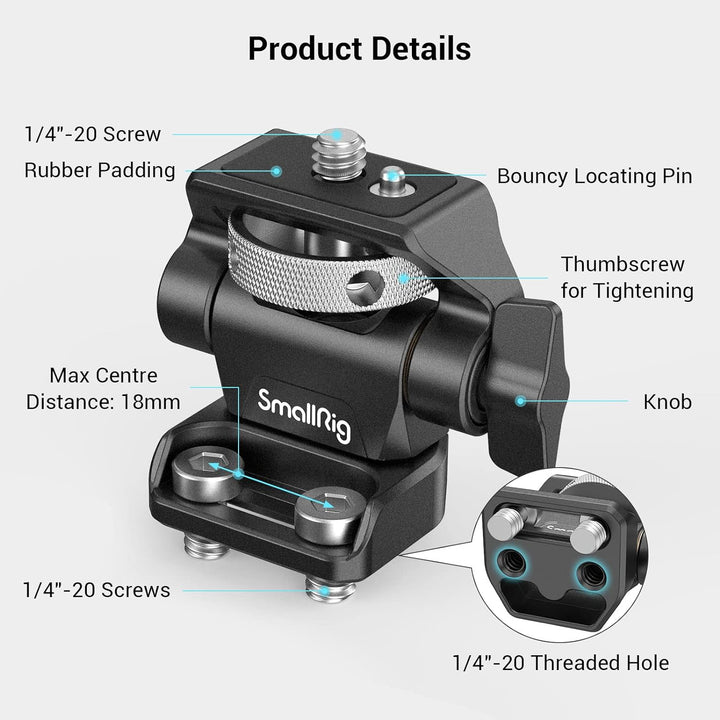 SMALLRIG Kamera Monitor Mount, Swivel 360° and Tilt 180°, Verstellbare Halterung mit 1/4"-20 Schraub