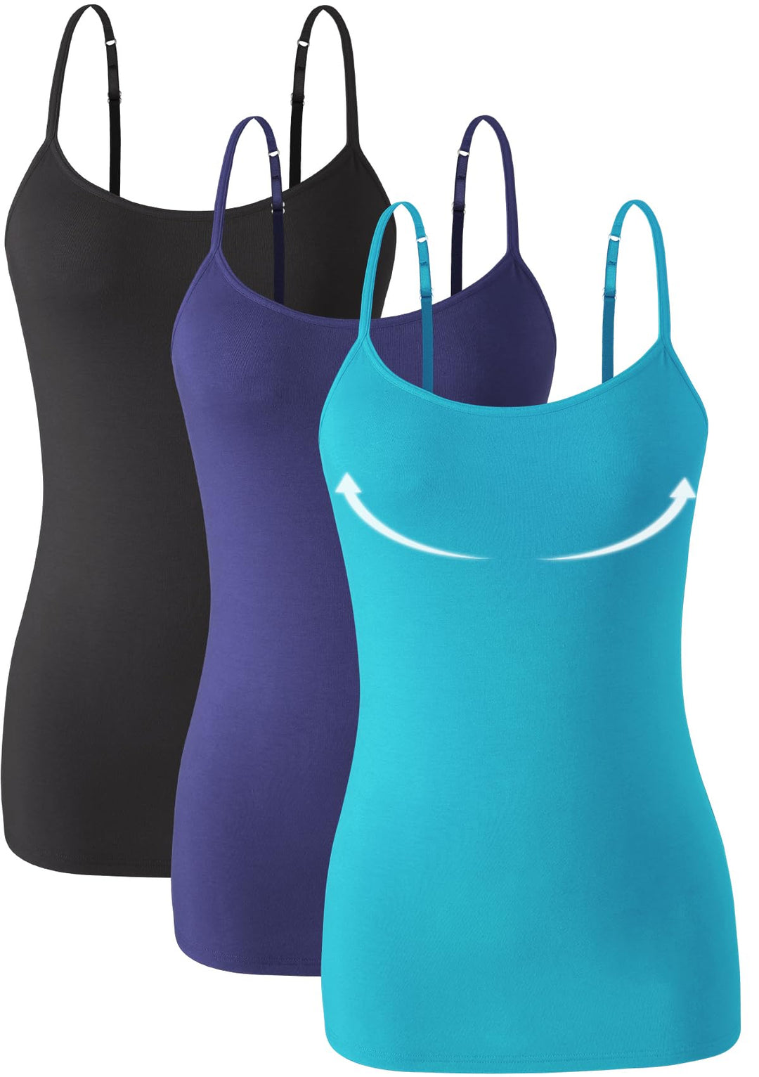 Knuffnee Damen Baumwolle Unterhemd Regal BH Unterhemden Verstellbaren Spaghetti Top 3er Pack, Schwar