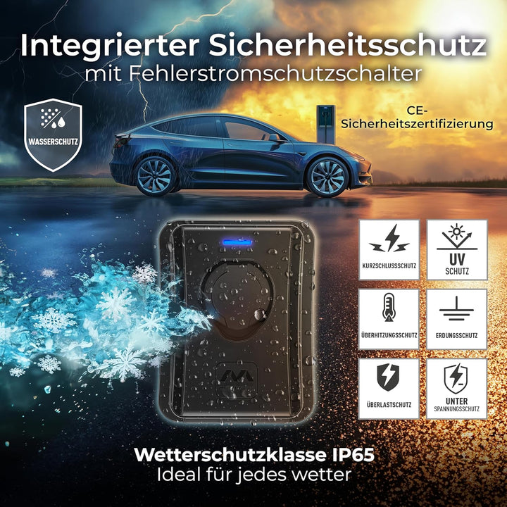 Masterplug EV Wandladegerät für Elektro und Einstecken-Hybridfahrzeuge, Typ 2, Modus 3, Automatische