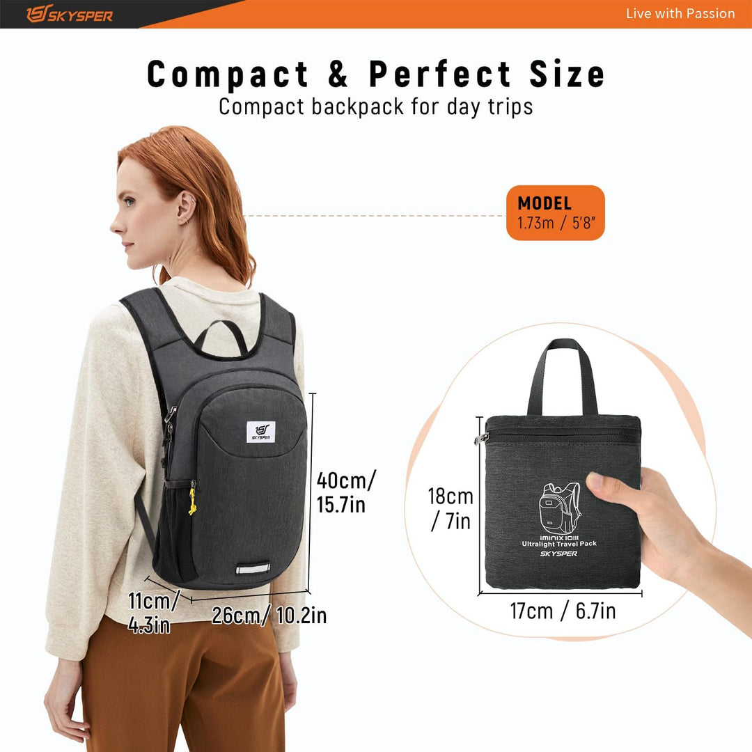 SKYSPER Faltbarer Rucksack 10L Ultraleicht Tagesrucksack Daypack Wanderrucksack Klein Outdoorrucksac
