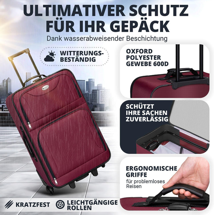 Juskys Trolley Reisekoffer Set 5 teilig - 60 Liter, 2 Rollen, Weichschale, wasserabweisend Stoff, le