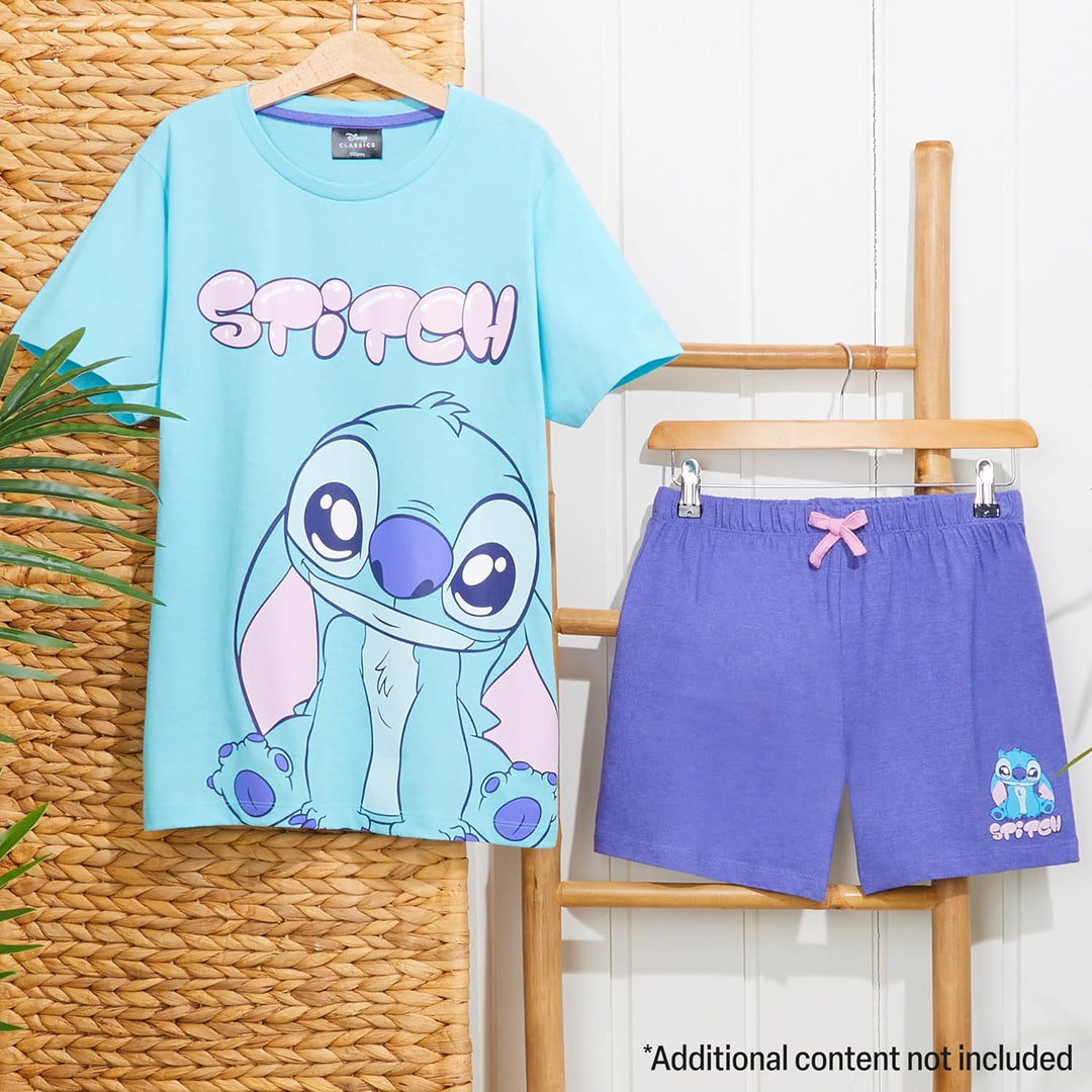 Disney Stitch Schlafanzug Mädchen Kurz, Pyjama T-Shirt & Shorts - Stitch Sachen 6-7 Jahre Blau/Lila