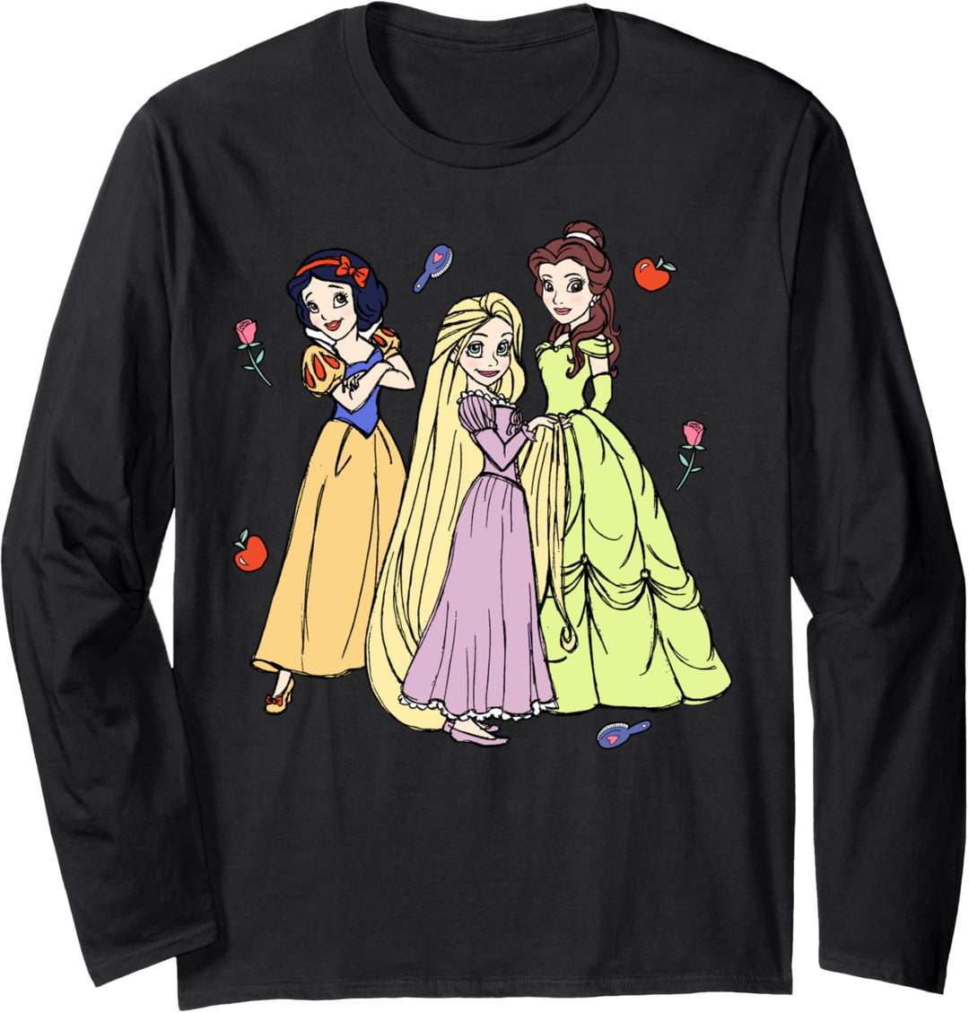 Disney Princess Rapunzel Snow White Belle Cartoon Sketch Langarmshirt