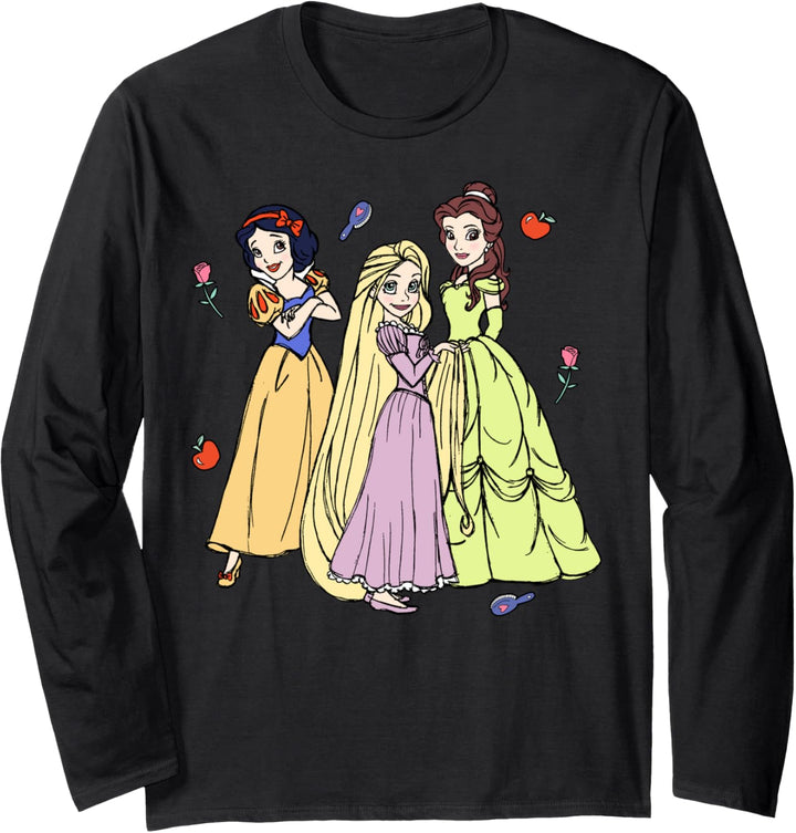 Disney Princess Rapunzel Snow White Belle Cartoon Sketch Langarmshirt