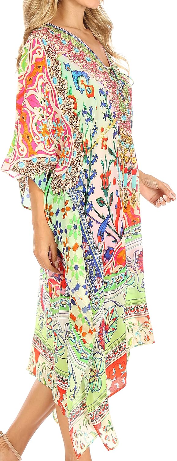 Sakkas Kristy lang hoch Leichte Kaftan Kleid/Vertuschung mit V-Ausschnitt Juwelen Einheitsgrösse Tm2