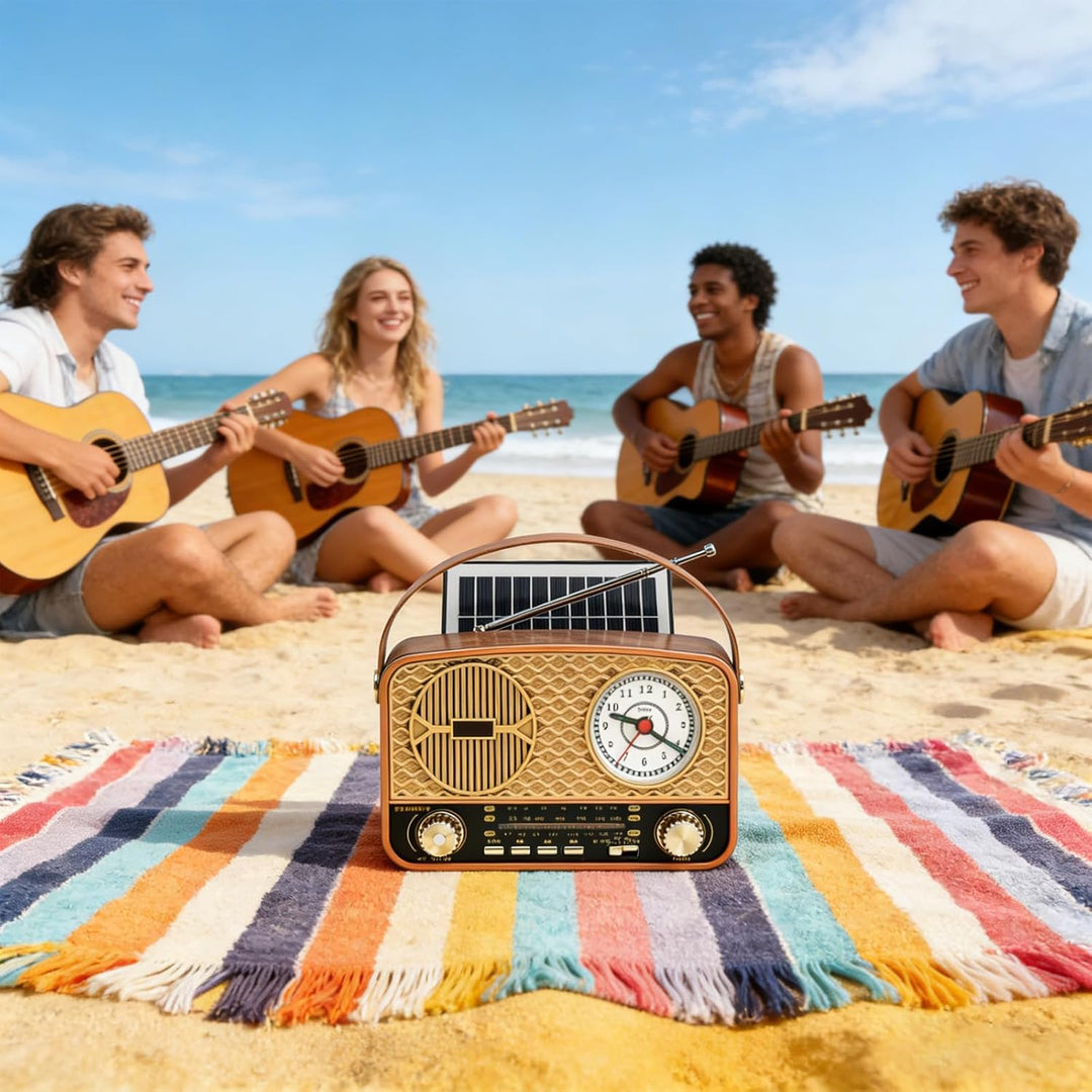 Solar Retro Radio AM/FM/SW, Retro Radio Mit Bluetooth, Vintage Kofferradio Mit Stromkabel, Wiederauf