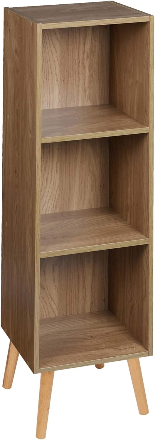URBNLIVING Bücherregal, Holz, 3 Ebenen, skandinavischer Stil Oak Bookcase Oak Bookcase Buchenbeine,
