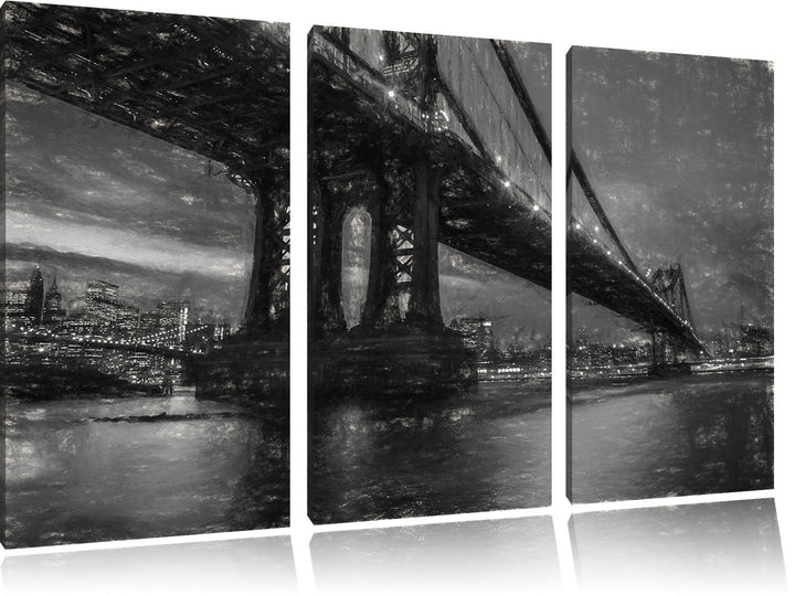 Pixxprint Manhatten Brücke New York Kunst als Leinwandbild | Grösse: 3 Teilig (120x80) | Wandbild| K
