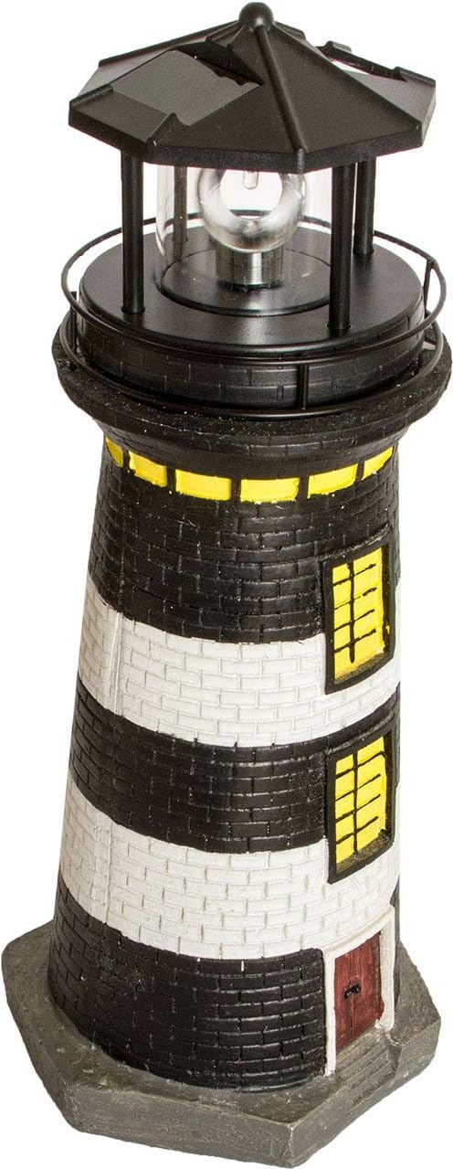 NATIV LED Solar-Leuchtturm mit rotierender Leuchte, handgefertiger Dekoturm für den Aussenbereich, 3