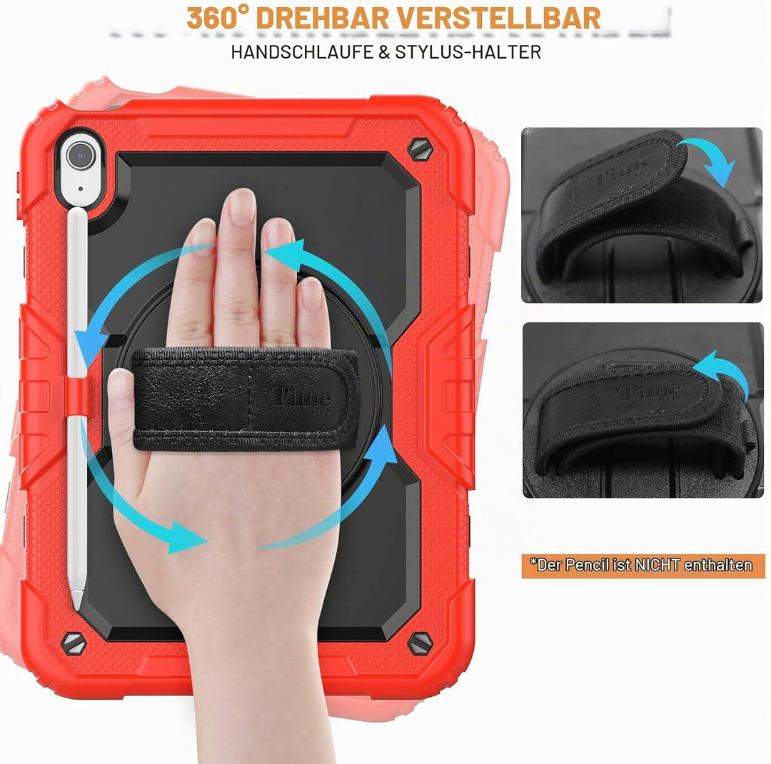 Timecity Hülle für iPad 10. Generation 2022 10.9 Zoll, Stossfeste Schutzhülle mit Displayschutz Hand