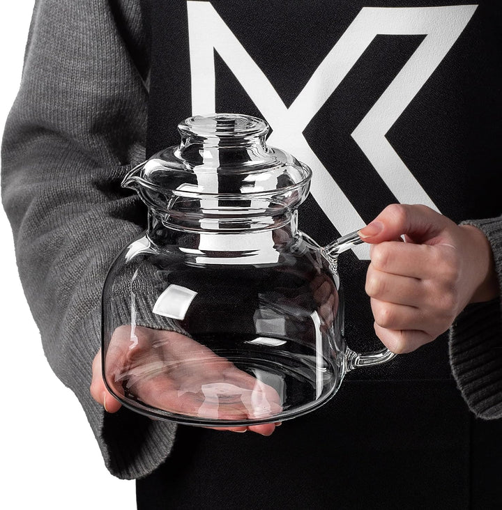 KADAX Teekanne 1.5L mit Stövchen Set, Glasteekanne mit Teewärmer und Deckel, Glaskanne ohne Siebeins