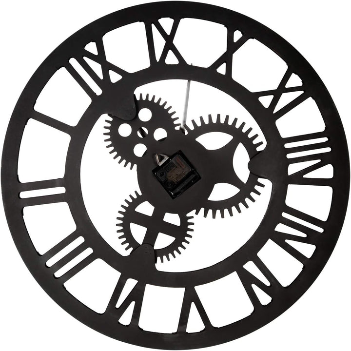Lafocuse Holz Wanduhr Industrial Gold, Lautlos Vintage Gross 60 cm XXL, Zahnrad Römische Ziffern Ste