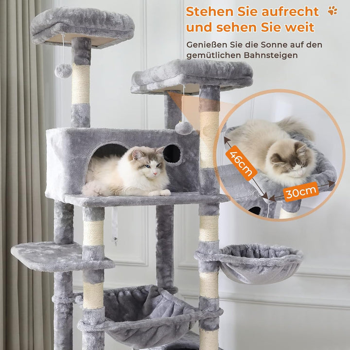 MSmask Kratzbaum gross 193 cm hoch, XXL kratzbaum Grosse Katzen stabil mit 2 Höhlen, 2 Plattformen,