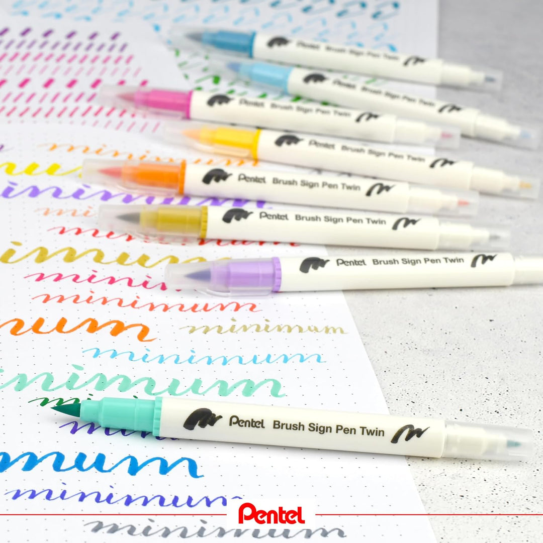 Pentel SESW30C-24 Brush Sign Pen Twin, 24-Farben-Set, Fasermaler mit zwei flexiblen Schreibspitzen,