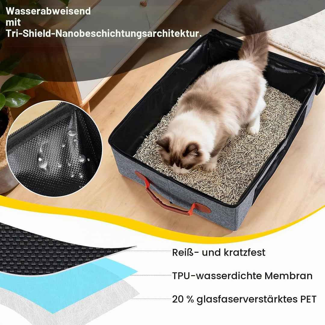 Uross Tragebare Katzentoilette mit Reissverschluss-Deckel + 1*Schaufel + 1*Schale + 1*Kackbeutel, Le