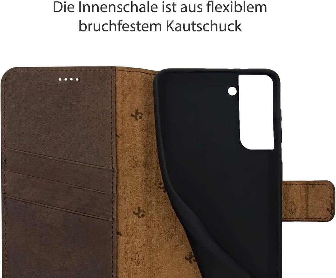 Suncase Book-Style Hülle kompatibel mit Samsung Galaxy S23 5G Leder Tasche (Slim-Fit) Lederhülle Han