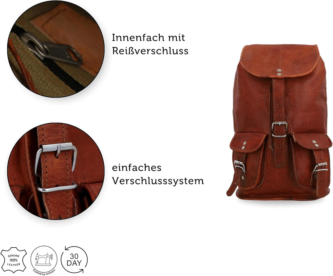 Gusti Rucksack Leder - Gary 13" Damen und Herren Cityucksack Unirucksack Wanderrucksack Alltagsrucks