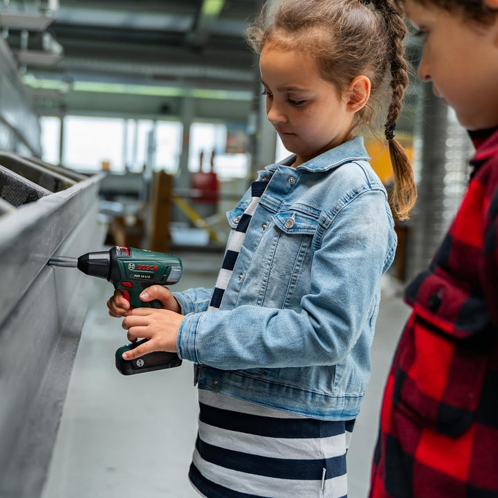 Theo Klein 8567 Bosch Akkuschrauber | Batteriebetriebener Bohrer/Schrauber mit rotierenden und auswe