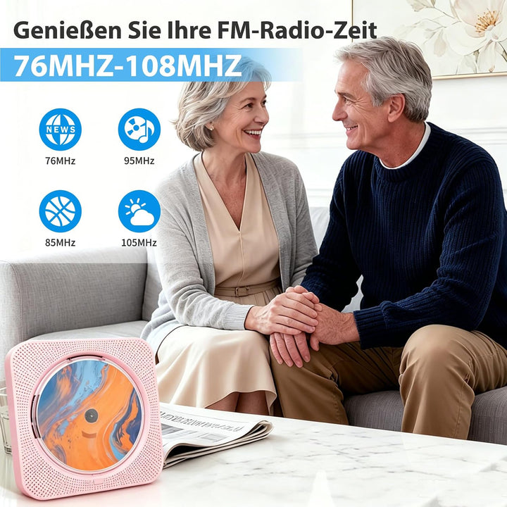 CD Player Tragbar Bluetooth, CD Spieler mit Lautsprecher, Rosa, Rosa