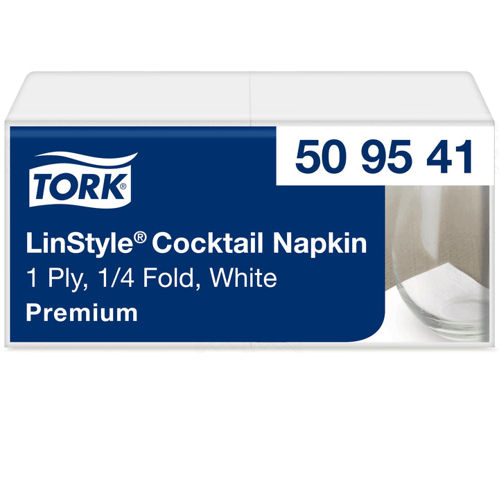 Tork LinStyle Cocktailservietten Weiss, 1/4‑Falz, strapazierfähig, 23,8 x 23,8 cm, 1 x 100 Serviette