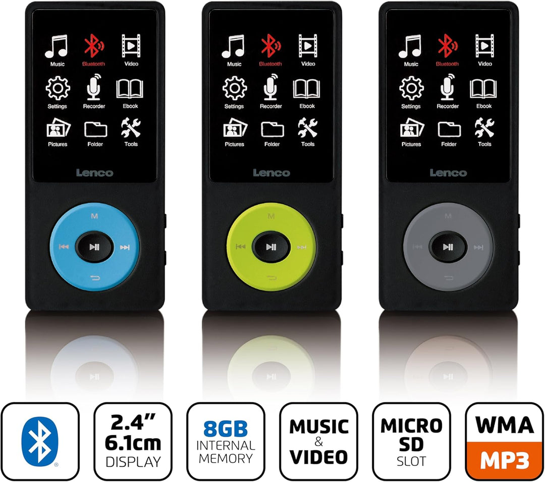 Lenco Xemio-860BK - MP3/MP4-Spieler mit Bluetooth und 8 GB internem Speicher - Schwarz, Schwarz