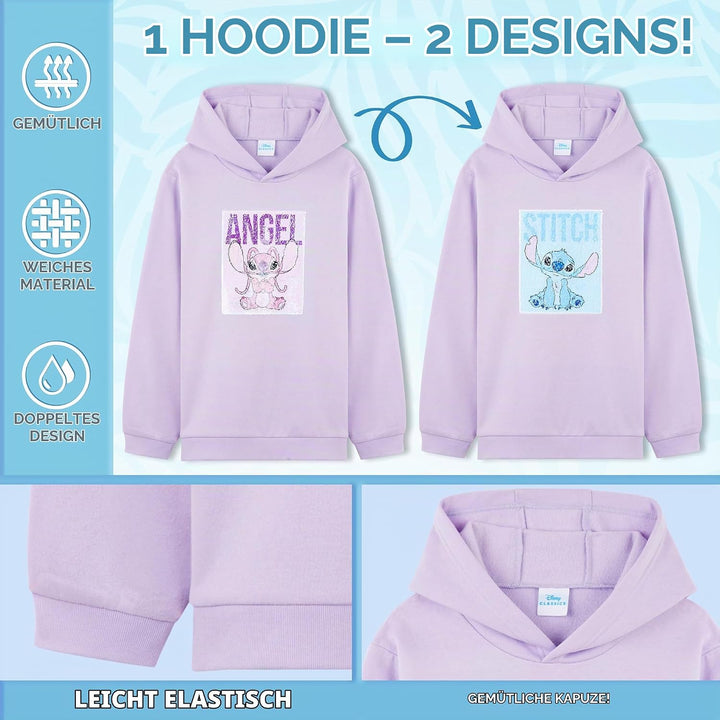 Disney Stitch Pullover Mädchen, Jungen &amp; Teens, Atmungsaktiv Kinder Hoodie Kuschelig mit Wendbarem P