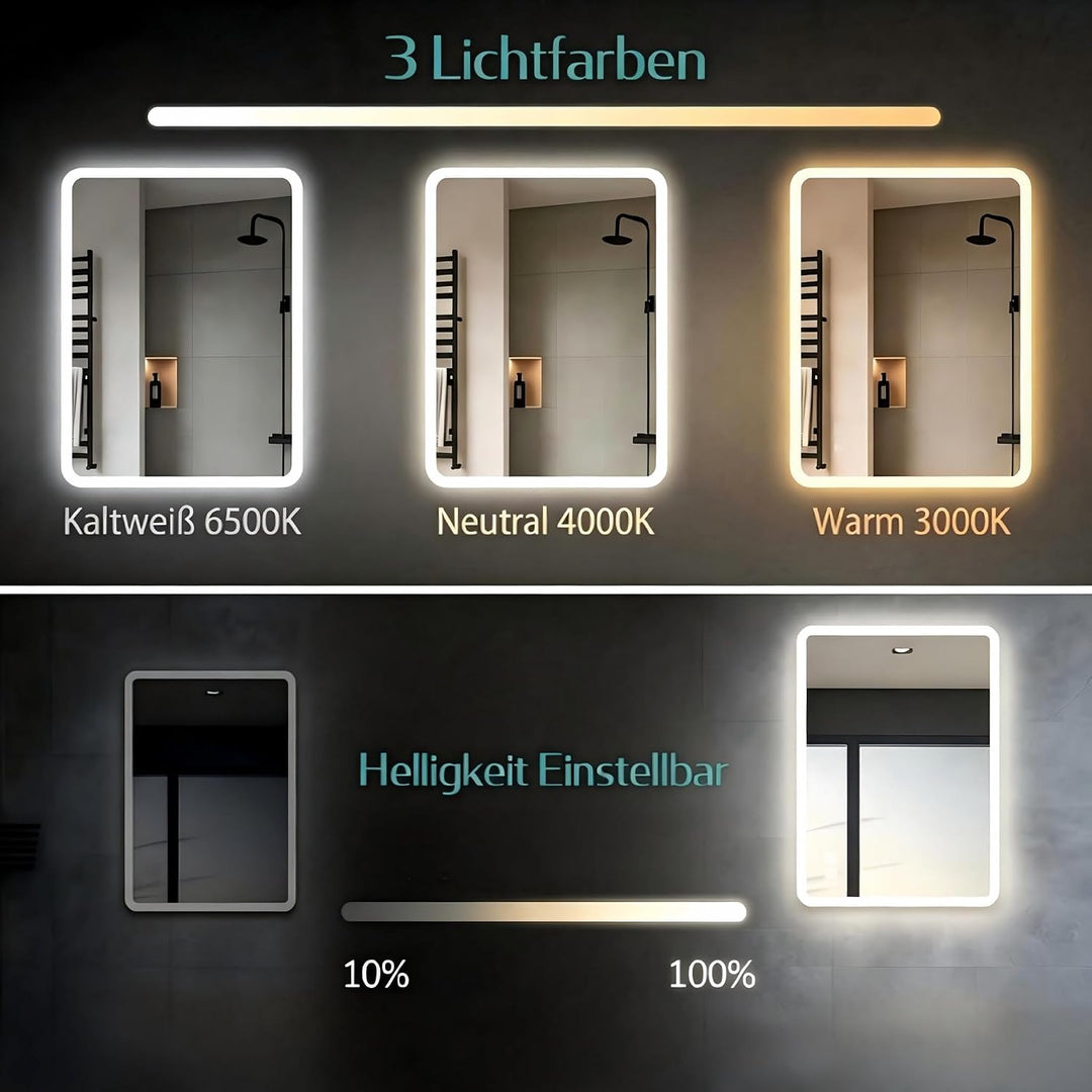 MIQU Badspiegel LED 80 x 60 cm Badezimmerspiegel mit Beleuchtung Gross Spiegel mit Licht Touch dimmb