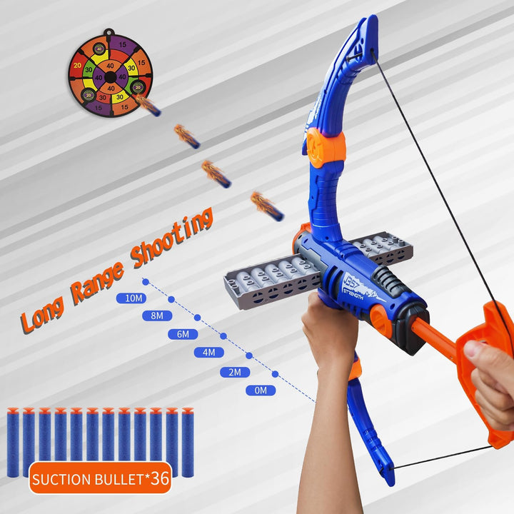 YTSWELE Pfeil und Bogen Set für Kinder kompatibel mit Nerf Gun Kugeln, 12-Dart Clip Shot Schaumstoff