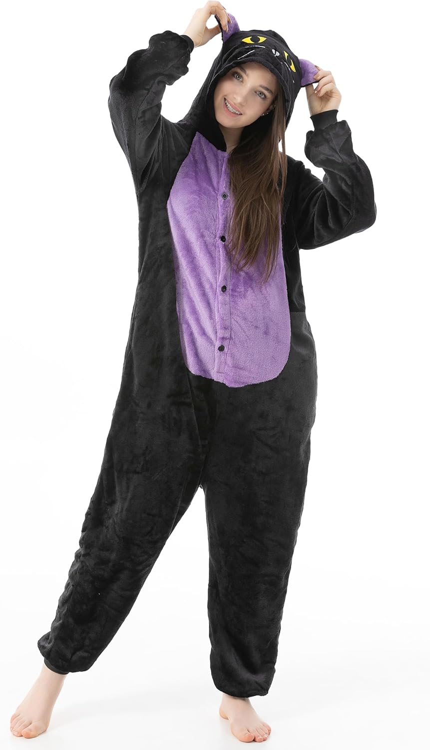 Katara 1744 -Katze schwarz Kostüm-Anzug Onesie/Jumpsuit Einteiler Body für Erwachsene Damen Herren a