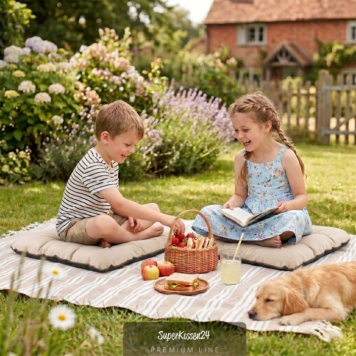 Outdoor Leinen-Optik Sitzkissen Stuhlkissen - 4er Set - 45 x 45 cm - Made in EU, Wasserdichtes & UV-