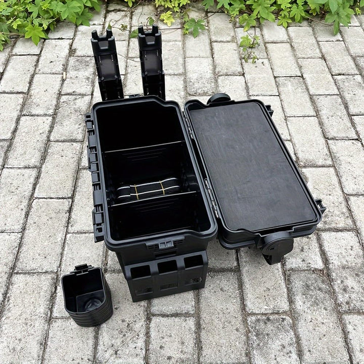 Angelbox, Angelkoffer, 11L, Grün, mit Rutenhalter,Tackle Box | Robuster Kunststoff, 2 Etagen, 2 Rute