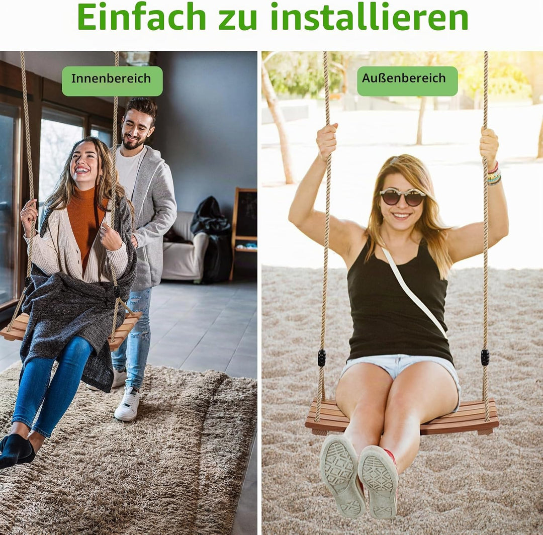 Holz Schaukelsitz, Garten Schaukel für Erwachsene Kinder Holz Schaukelsitz mit Einstellbares Seil bi