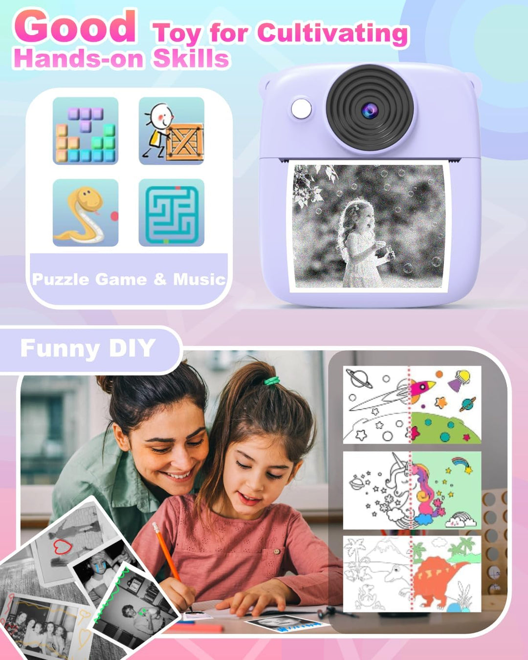 Kinderkamera mit Sofortfunktion – 8-facher Digitalzoom 2,0 Zoll (5,0 cm) Display, Digitalkamera für