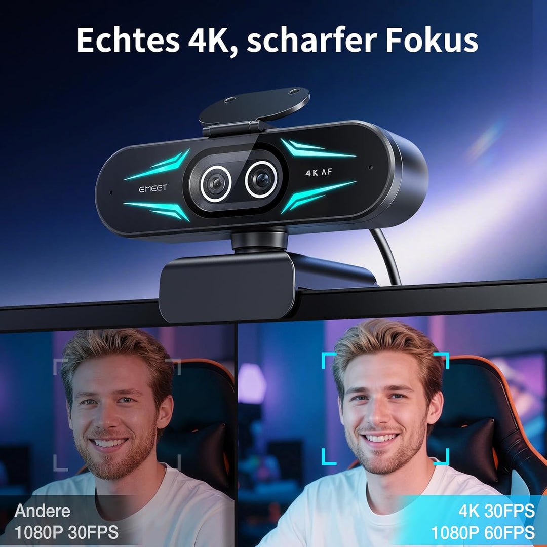 EMEET C60E Dual-Kamera-4K-Webcam für Streaming, Weitwinkel- und Teleobjektiv, bis zu 11-facher Hybri
