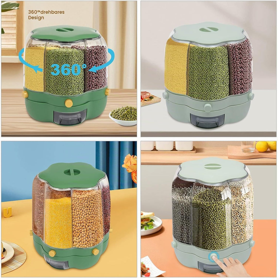 Müslispender Cerealienspender Cornflakes Spender mit 6 Gitter,Drehbarer Müslispender 360° Haushalts-