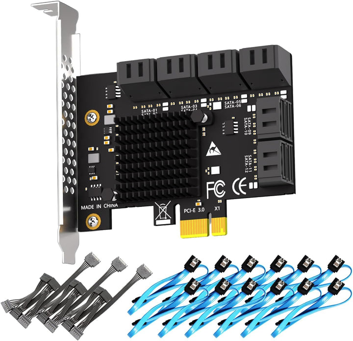 glotrends PCIe SATA Adapterkarte mit 12 Port SATA III 6Gbps (inklusive SATA Kabel und 15PIN SATA Spl