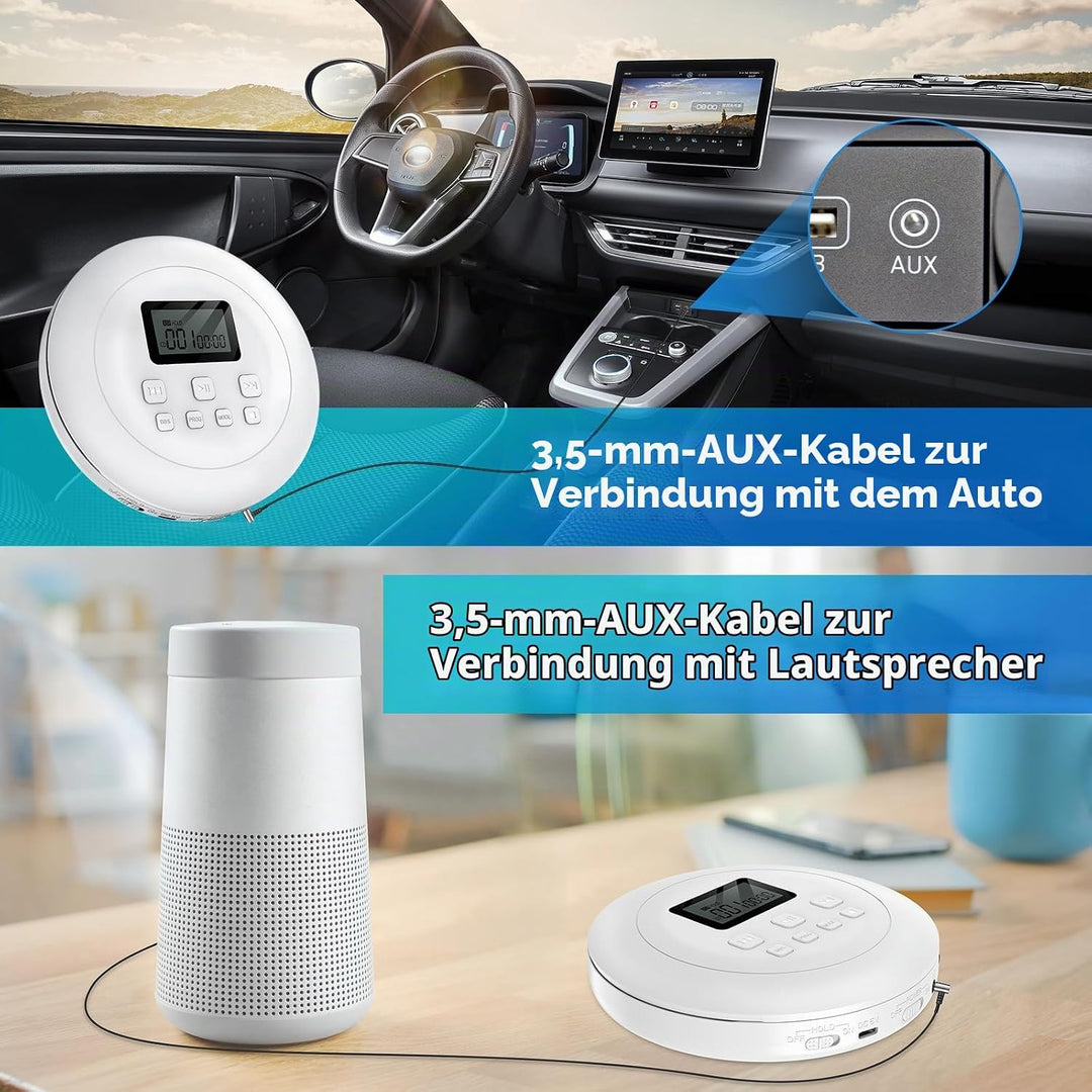 Gueray Tragbarer CD-Player CD Spieler Persönliche CD Player mit Kopfhörer LCD Display Anti-Skip Schu