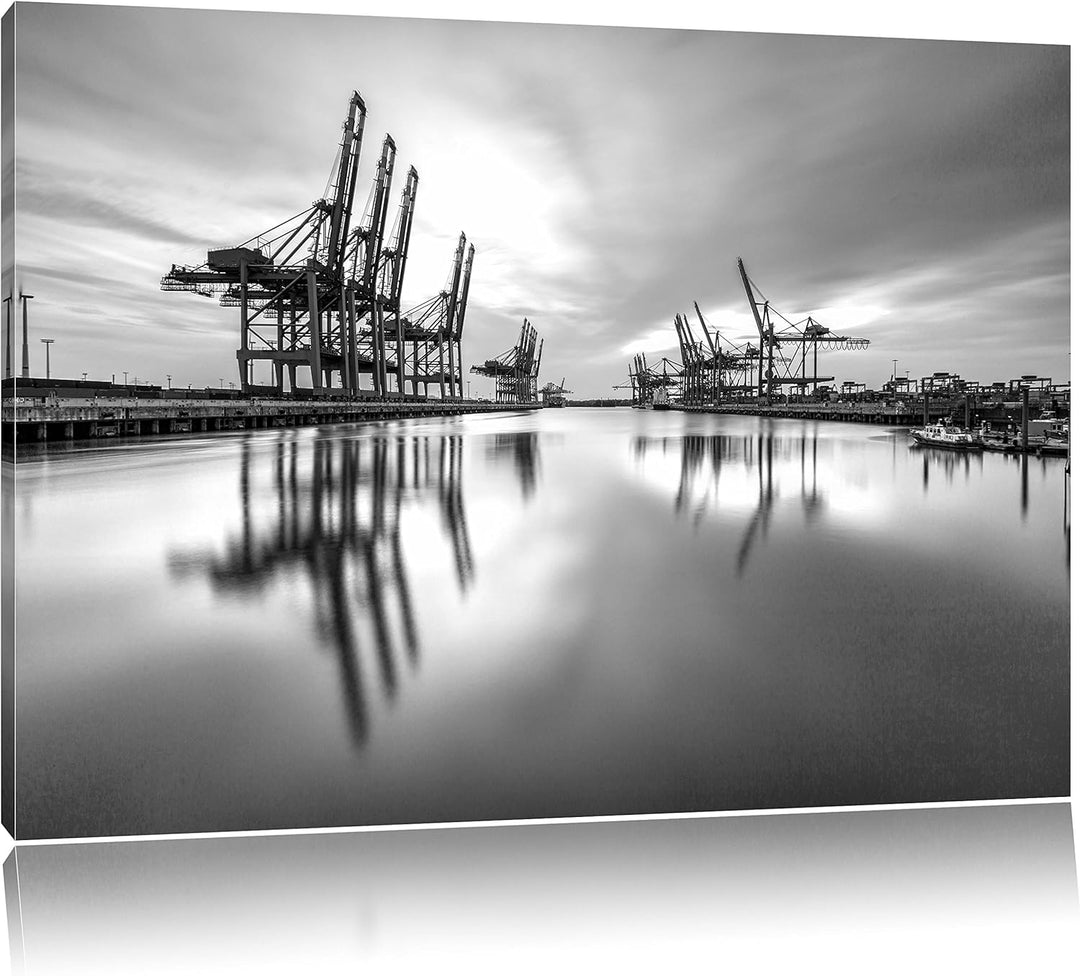 Pixxprint Hafen im Abendschein/Format: 100x70cm / Leinwandbild fertig bespannt Wandbild Kunstdruck,