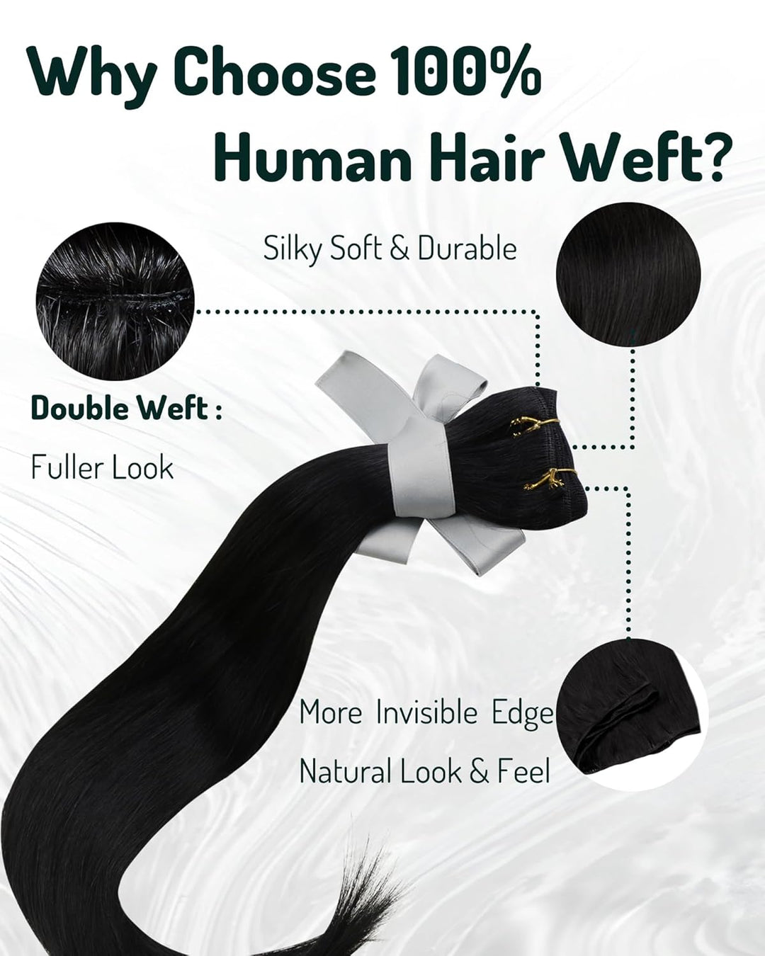 RUNATURE Echthaar Tressen 50cm Schwarz Zum Tressen Echthaar Einnähen Schwarz 100g Lang Extensions Ec