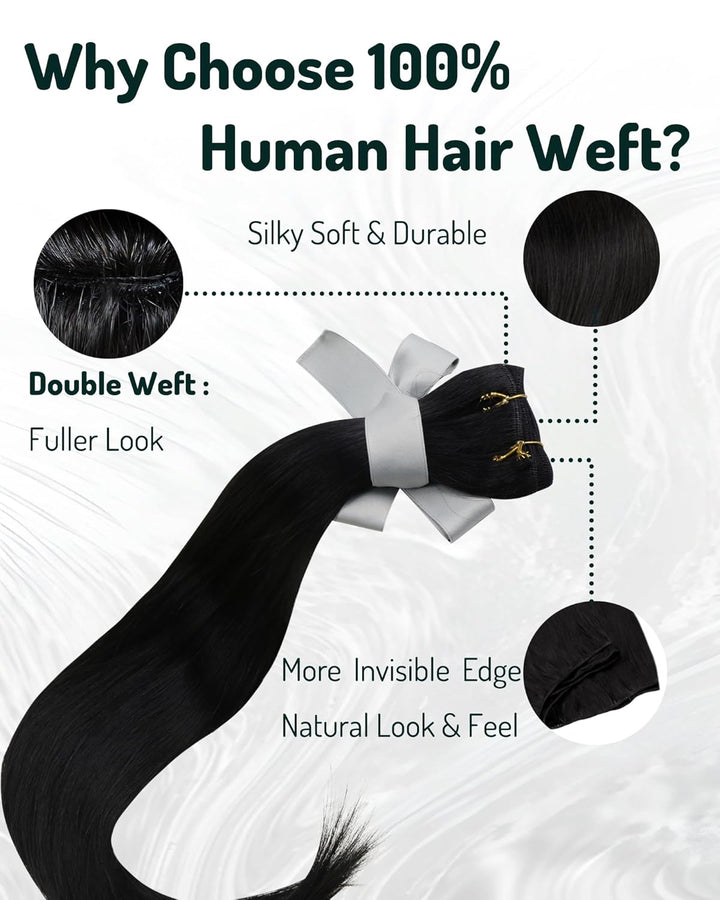 RUNATURE Echthaar Tressen 50cm Schwarz Zum Tressen Echthaar Einnähen Schwarz 100g Lang Extensions Ec
