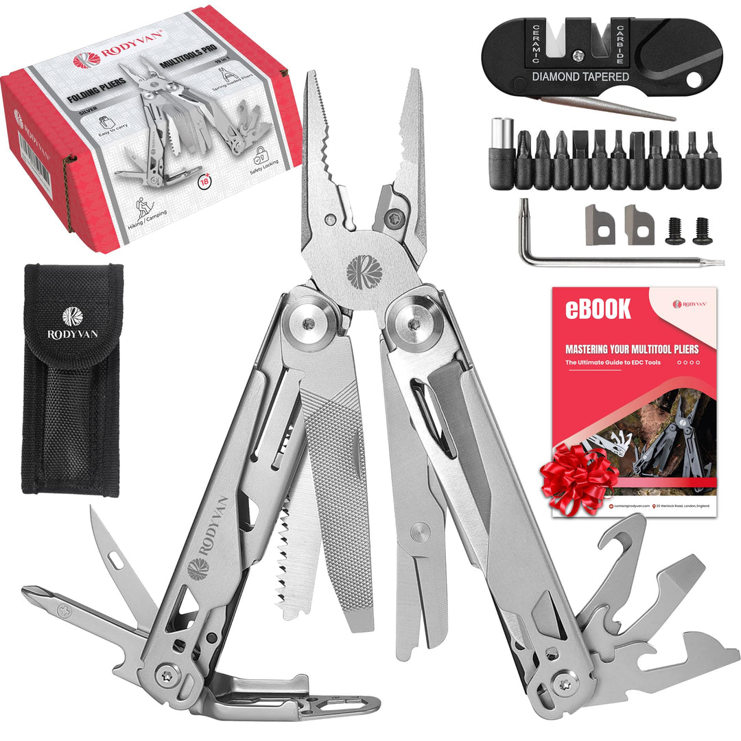 Multitools, 19 in 1 Edelstahl Multi Tool Zange mit Spitzer Schraubendreher Set Flaschenöffner Surviv