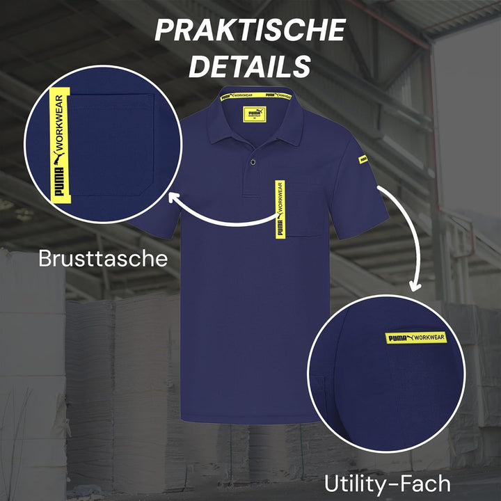 PUMA Workwear Advanced – Poloshirt Herren Kurzarm – Arbeitsshirt mit Brusttasche und Utility Fach an