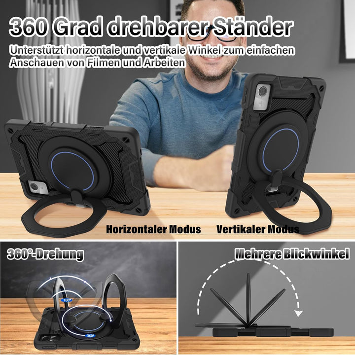 ROISKIN Lenovo Tab M11 2024 Hülle: Robuste, stossfeste Hülle mit Displayschutzfolie & 360° Drehbare