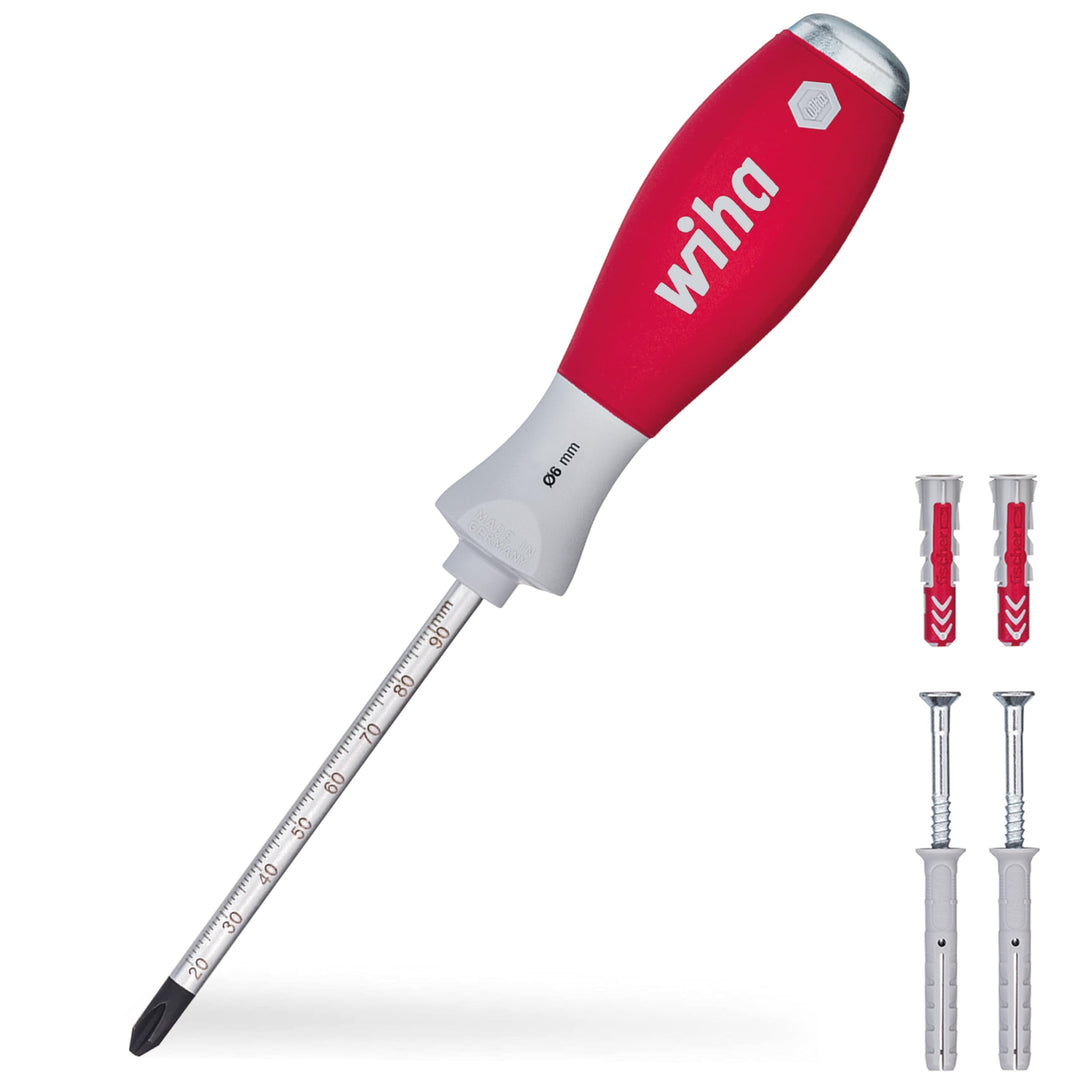 Wiha Dübellochschläger Set SoftFinish® 5 tlg. I 6 mm Rundklinge I mit 4 Dübeln I Schnelles, Sauberes