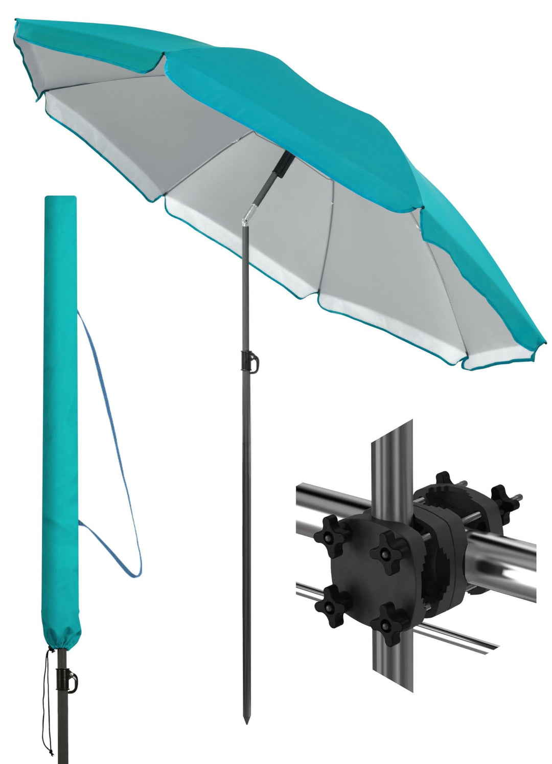 4smile Sonnenschirm Balkon SunnyJoy im 3er-Set - UPF 50+ Balkon Schirm 180 cm + Sonnenschirmhalter B