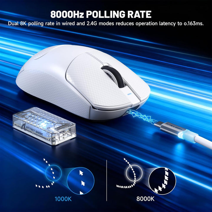ATTACK SHARK X8 Serie Kabellose Gaming-Maus, 55–65 g Superleicht, PixArt PAW3395/3950 Sensor, BT/2.4