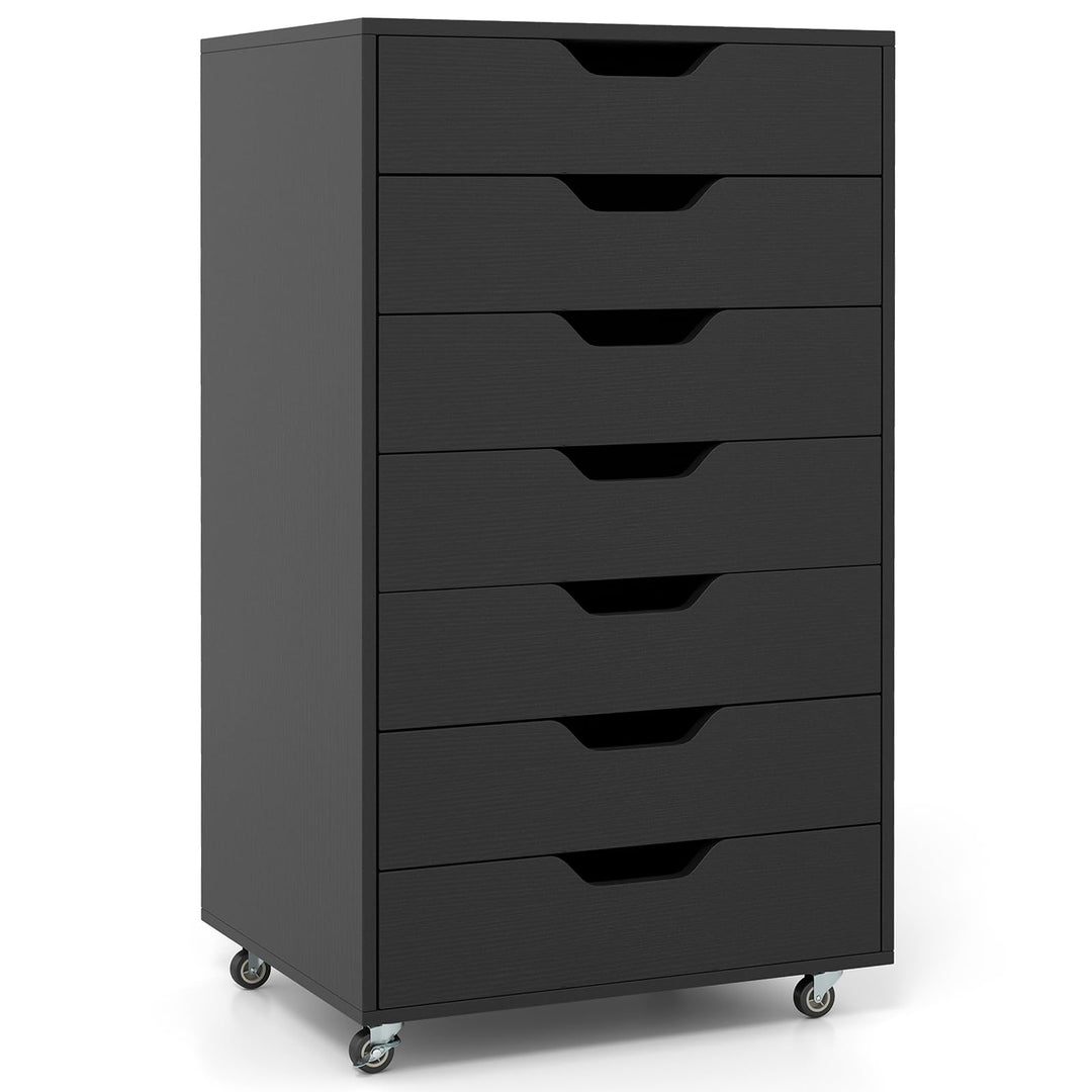 GIANTEX Rollcontainer mit 4 Schubladen & 2 Schränke, Aktenschrank mit Rollen, Schubladenschrank Holz