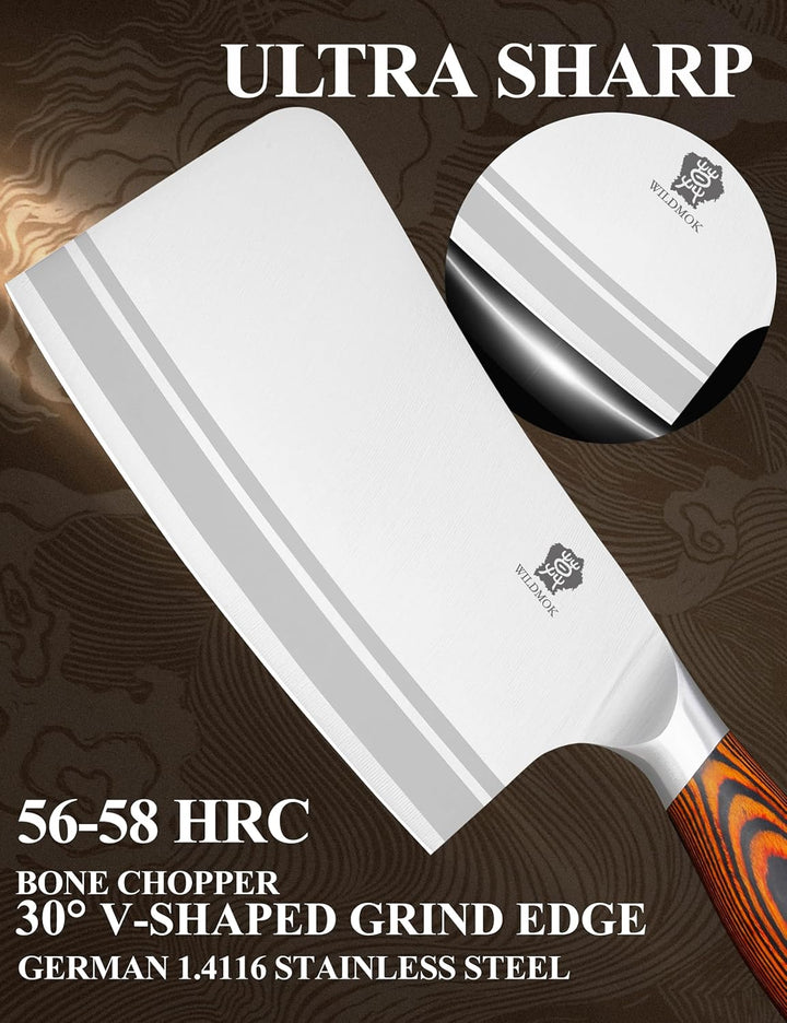 WILDMOK Hackmesser Chinesisches Kochmesser 18cm Deutscher Edelstahl Metzgermesser Scharf Chinesisch